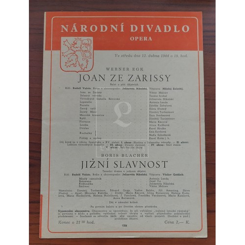 Egk - Joan ze Zarissy (divadelní program Národního divadla 1944)