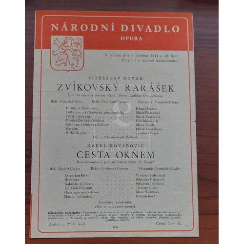 Novák, Kovařovic - Zvíkovský rarášek / Cesta oknem (divadelní program Národního divadla 1944)