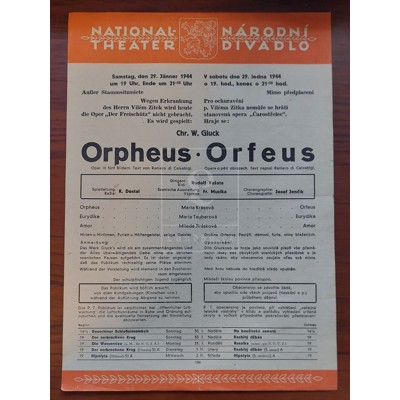 Gluck - Orfeus (divadelní program Národního divadla 1944)