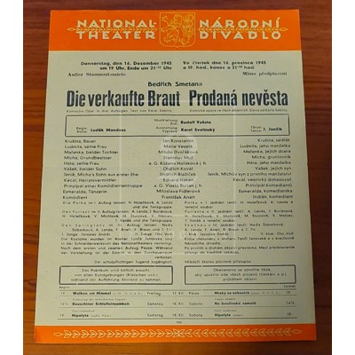 Smetana - Prodaná nevěsta (divadelní program Národního divadla 1943)